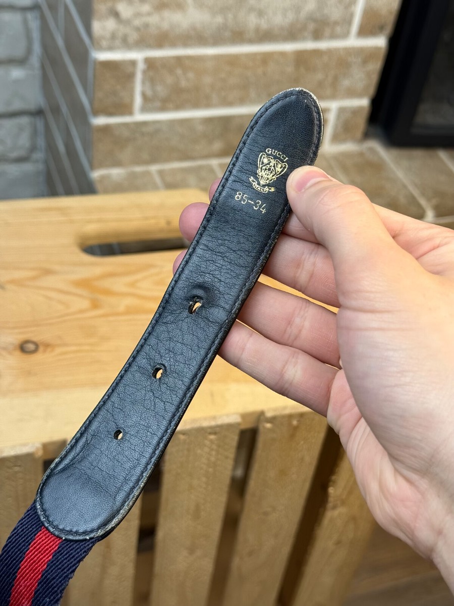 GUCCI GGロゴ ベルト ネイビー レッド 90's Gucci GG Vintage Blue Red Canvag Leather Belt 85 cms | eBay