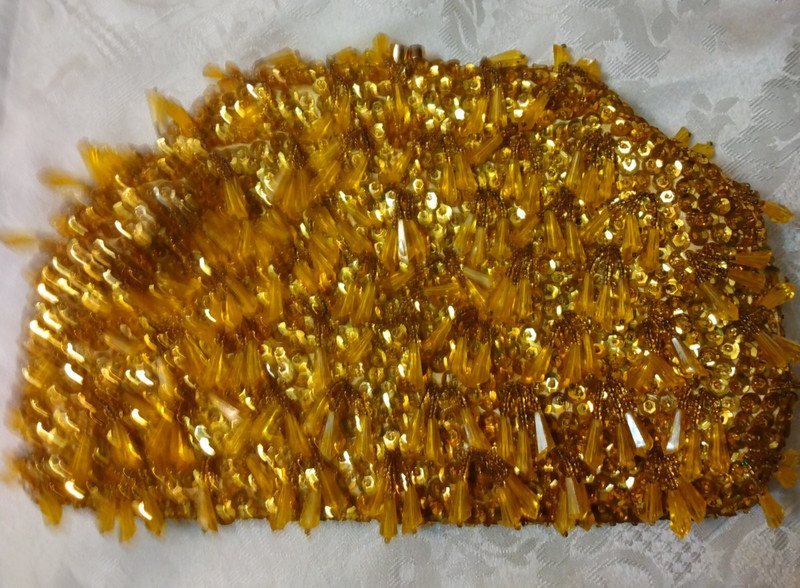 Vintage Yellow Beaded And Sequin Gold Purse, Clutch Very Good Condition