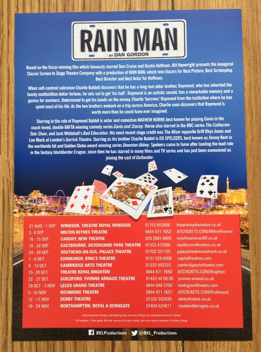 Rain Man (National Theatre Tour 2018) Mathew Horne / Ed Speleers