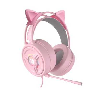 Pink Girl Gaming Headset Cat Microphone RGB Wired Earphones 7.1 4D Sound for PC
