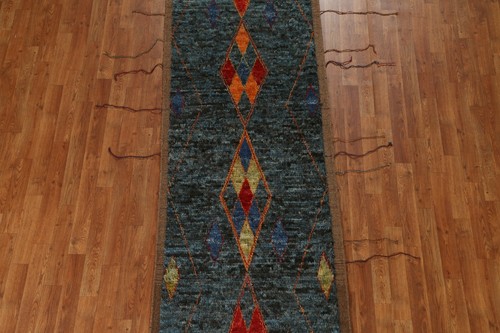 Thick Plush Modern Moroccan Berber 3x10 Runner Rug Handmade Wool Carpet - Picture 3 of 12