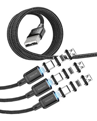 3-Pack Magnetic USB C Charging Cable 3A Fast Charge Nylon-Braided 3.3-6.6ft