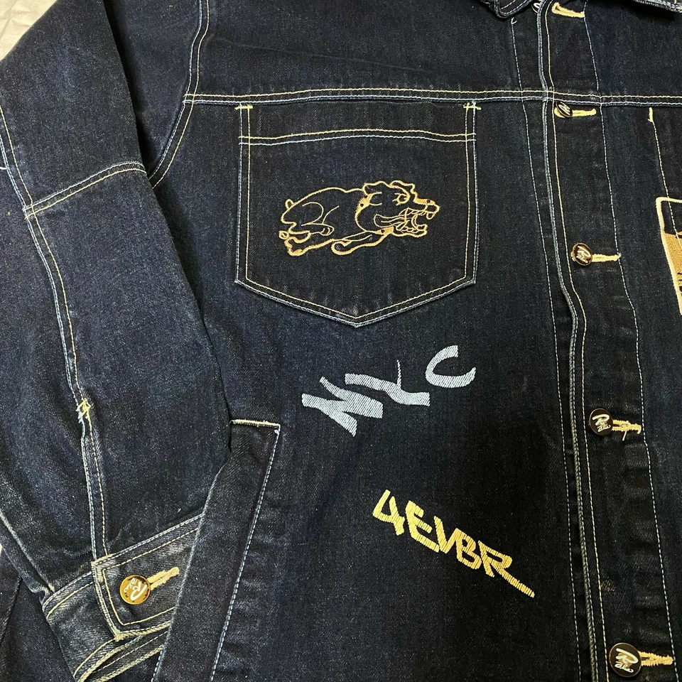 Chaqueta vaquera azul crudo para hombre talla 2XL bordada doble cara NYC 4ever Foto 3 de 4