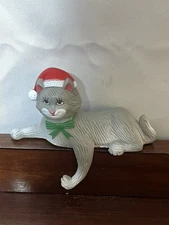 Vintage 1981 Sun Hill  Shelf  Sitter Plastic Christmas Gray Cat Kitschy Hanger