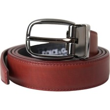 DOLCE & GABBANA Belt Men Brown Leather Silver Metal Buckle 95cm / 38in 1120usd