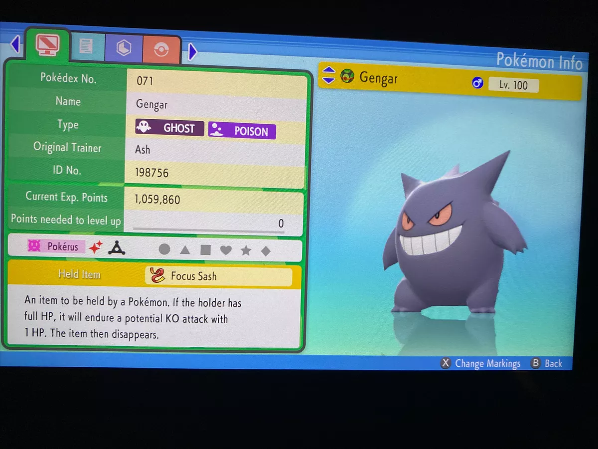 Shiny GENGAR 6IV Pokemon Sword and Shield Brilliant Diamond 