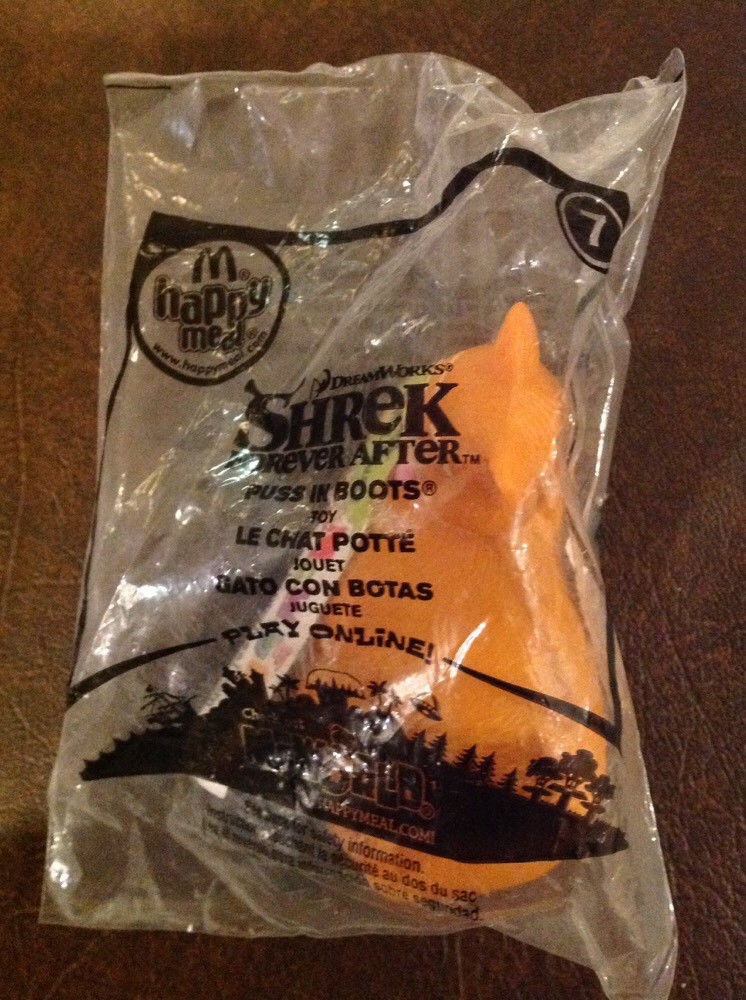 Shrek Puss In Boots Cat Toy PVC McDonalds 7 New Sealed Batteries Dead
