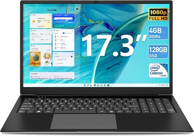Naclud 17,3 Zoll Laptop 4GB DDR4 128GB SSD, Celeron Dual-Core Prozessor
