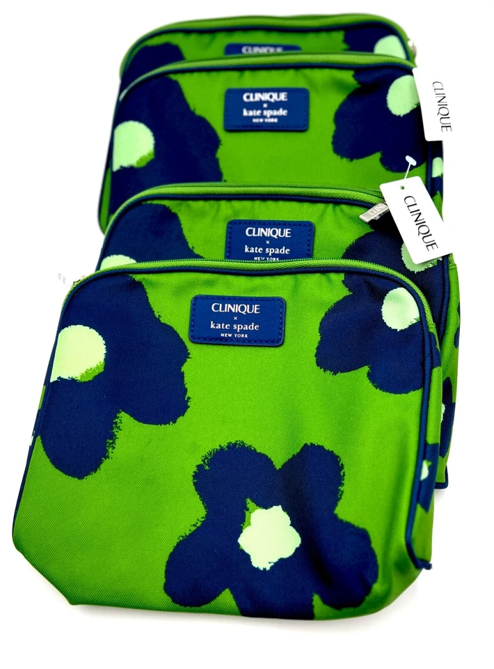 ¡Nuevo con etiqueta! Bolsa de maquillaje Clinique x Kate Spade verde azul marino bolsa con cremallera Foto 4 de 4