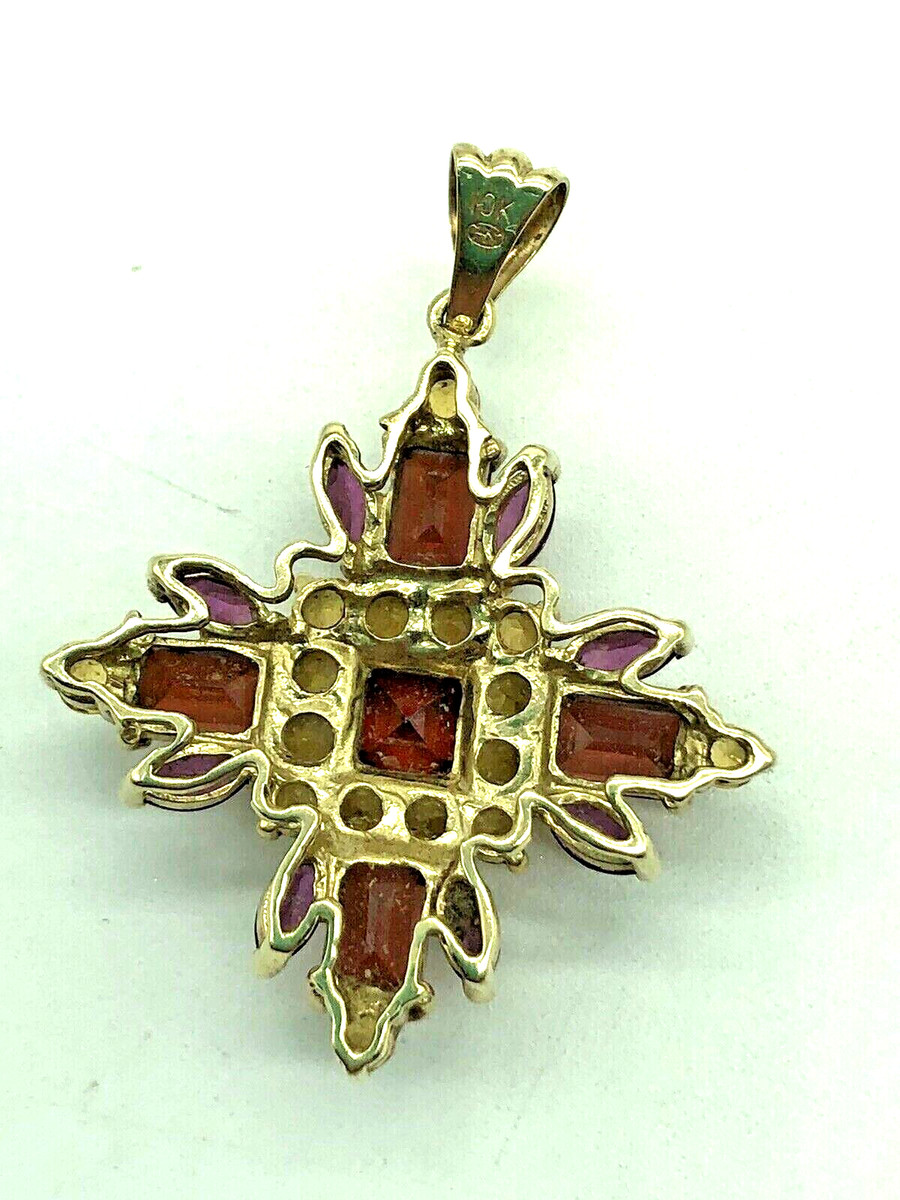 10K Yellow Gold Maltese Cross Pendant Garnet Amethyst Citrine HN Heng Ngai View 4