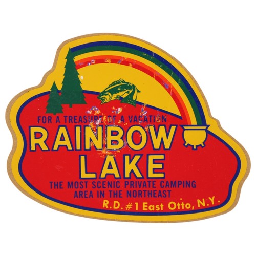 EAST OTTO Rainbow Lake NY Vintage Decal Camping Vacation Allegany Mountain Fish