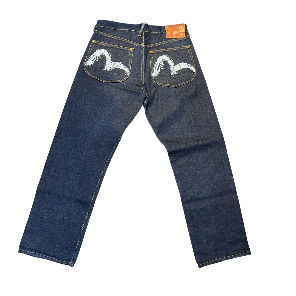 Evisu Indigo Genes Heritage Blue Denim Jeans Painted Embroidered 
