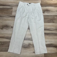Vintage Dockers Pants Mens 36 x 30 Linen Cotton chino Pleated Cuffed Relaxed Fit