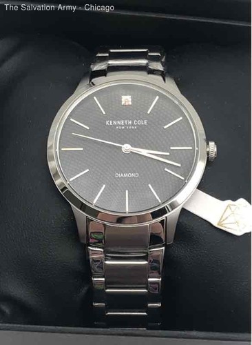 Kenneth Cole Mens Silver Diamond Stainless Steel Black Dial Analog Wrist Watch - Picture 2 of 8
