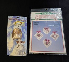 Vtg Christmas Craft Lot Bucilla Roses Lace Cross Stitch Kit Walmart Angel Topper