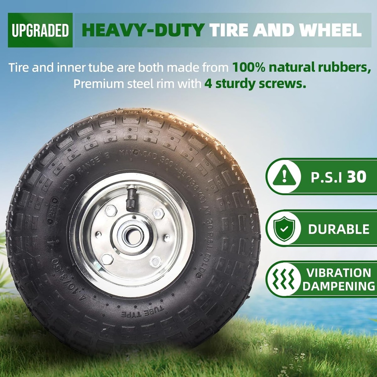 4 Ruote Gommate 4.10/3.50-4 Per Carrello E Camion A Mano Gorilla Cart – Resistente E Da 10 Pollici