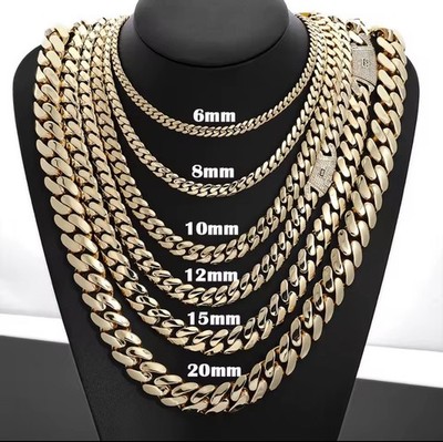14k Yellow Gold plated Miami Cuban Royal Monaco Chain 5mm-20mm Necklace 6''-30''