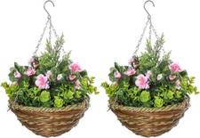 Outsunny Pack of 2 Faux Plant Artificial Lisianthus Flowers Hanging Planter with