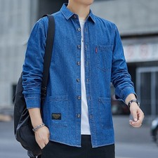 Superb Quality New Mens Blue Denim Shirt Long Sleeve Casual Classic Western