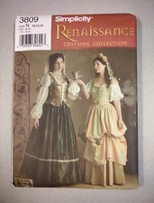 Simplicity 3809 Renaissance Gowns Corset Head Costume Pattern Size N 10-14 UC/FF