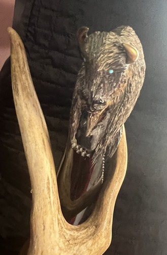 COLLECTIBLE Ted Miller Full Bodied Buffalo Knife On An Antler Stand see desc.