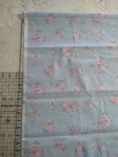 Shabby Chic Light Blue w/ Pink Roses Cotton Fabric BTHY 18x44 Fabric Traditions