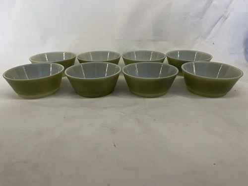 Vintage Set Of 8 Anchor Hocking Fire King Avocado Green Cereal Bowls 5"