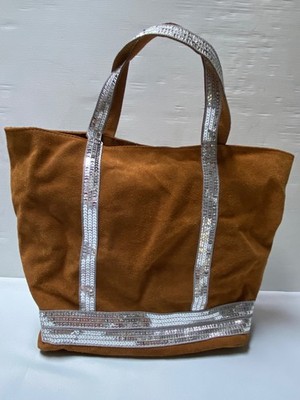 Shopper Tasche A4 Wildleder Wildleder Pailletten Silber Boho Chic Real Leather Bag