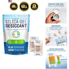 Silica Gel Packets Desiccant Bags 0.5g 300 Pack Color Indicating Moisture Abs...