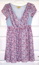 Princess Vera Wang Women's Floral Chiffon V-Neck Dress Lined Skirt Size M