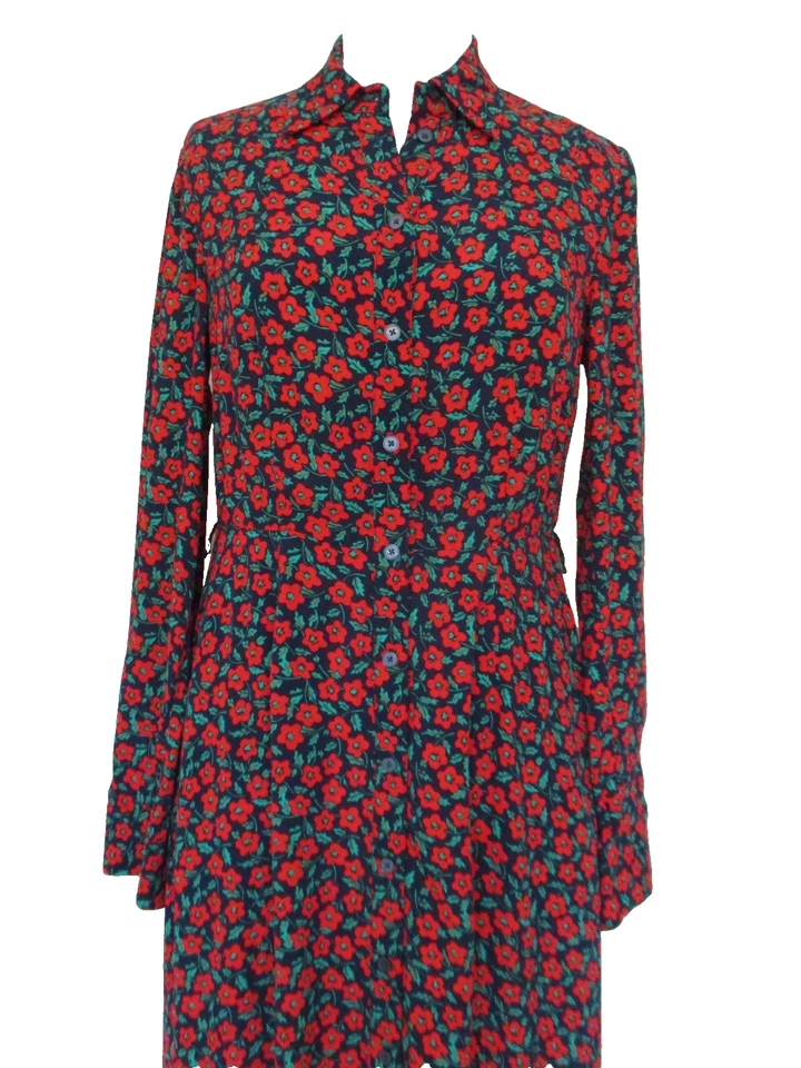 Vestido Camisa Boden 6R Mujer Negro Rojo Estampado Floral Midi Botón Delantero Manga Larga Foto 2 de 4