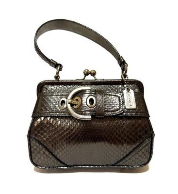 RARE COACH LTD ED GUNMETAL EXOTIC PYTHON FRAMED EVENING BAG