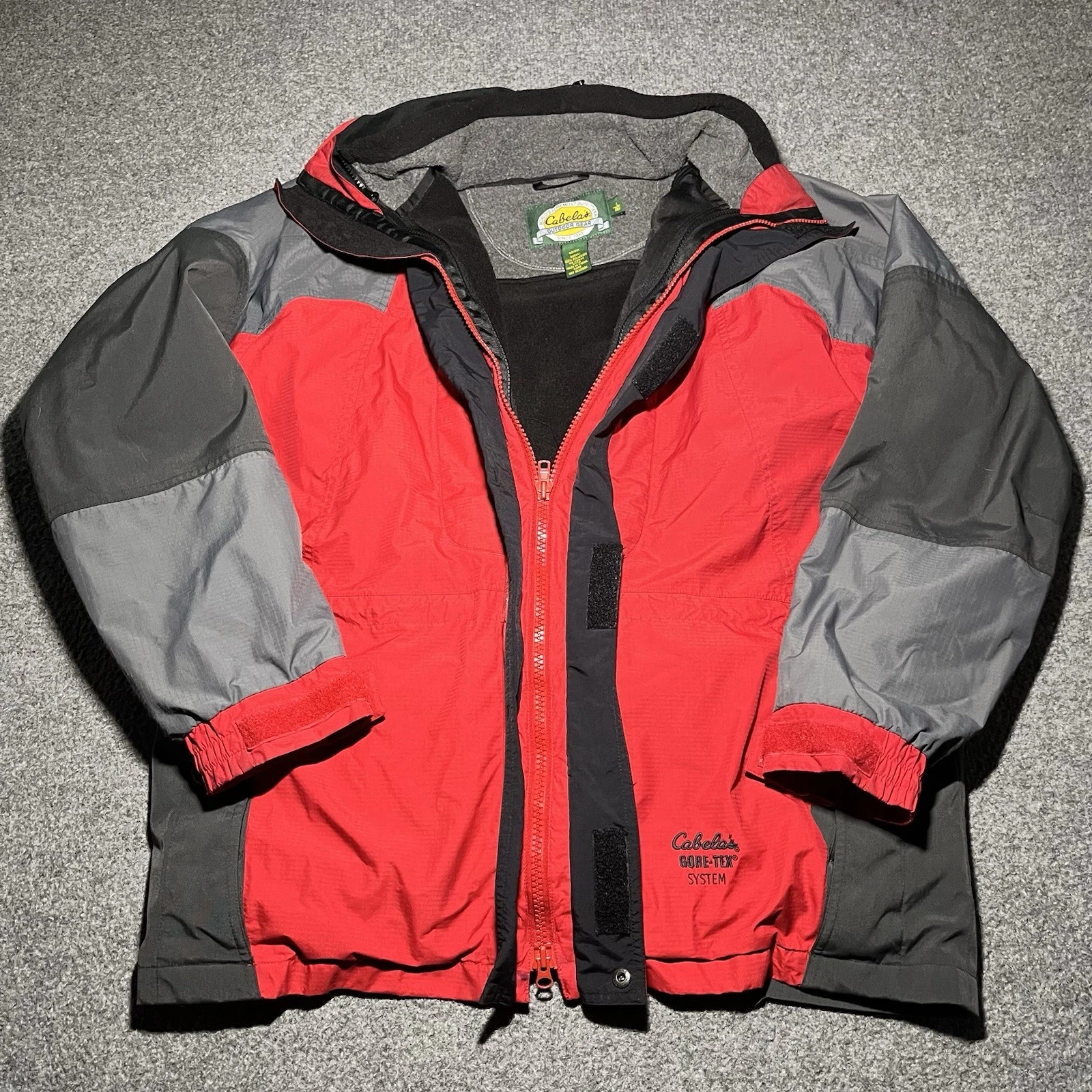 Cabelas Jacket Mens Large Red Waterproof 2 In 1 Fleece Liner Hiking Outdoor Ski
