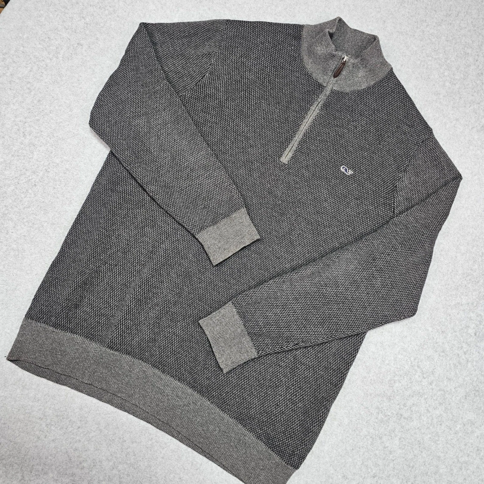 Vineyard Vines Wool Blend Sweater Mens Large Gray Hamilton 1/2 Zip Pullover Golf