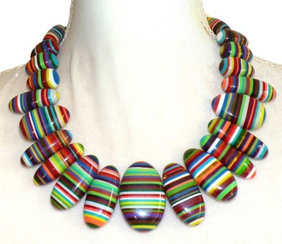 Sobral Pop Art Monica Multicolor Striped Beads Statement Artist Made Necklace