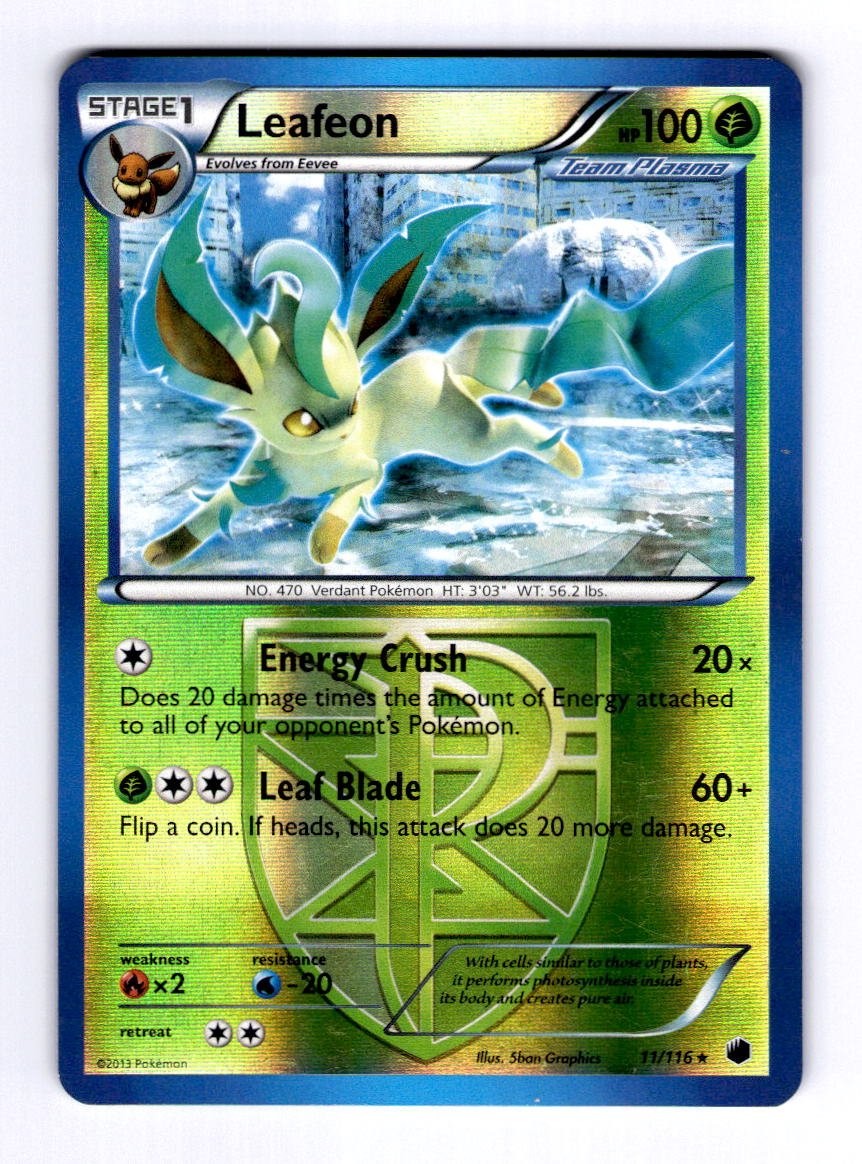 Leafeon (Team Plasma) Plasma Freeze #11 (2013) Rare Reverse Holo LP Pokemon