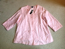 NWT Womens Jacket-CAROLE LITTLE-pink inen lined beaded embroidered 3/4 slv-2X