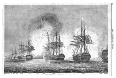 BATTLE OF THE NILE 1798 HMS Minotaur, Vanguard et al - Antique Print 1845