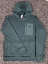 Adidas Hoodie Mens Medium Green Front Zip Pocket Casual Active Running Pullover