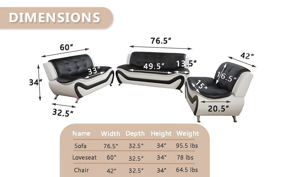 Juego de sofá de cuero sofá silla sofá sofá sofá blanco y negro moderno Foto 4 de 4