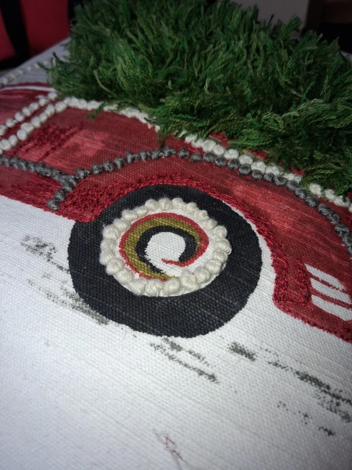 Cynthia Rowley Christmas Tree Red Truck Throw Pillow Holiday Rustic Country USA - Image 4 of 4