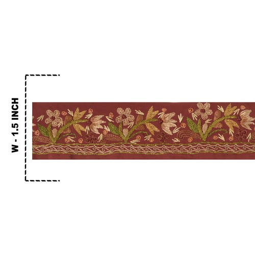 Sanskriti Vintage Sari Border Trim Dark Red Craft Lace Hand Embroidered Decor - Picture 4 of 7