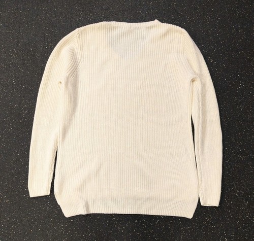 L L Bean Sweater Womens XL Cream Shaker Stitch V-Neck Cotton Pullover Casual - Picture 2 of 9