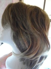 Light Brown Blonde Highlights Wig Bangs New 12" Long Soft Curl Synthetic Acrylic
