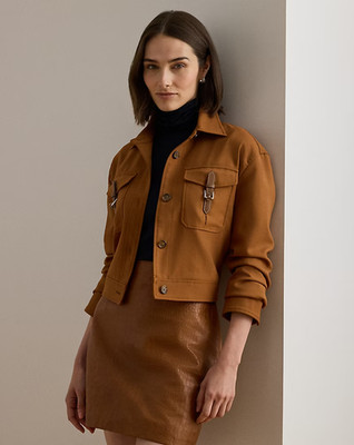 NEW Ralph Lauren Brown Buckle-Trim Serge Cropped Jacket Sz 2 NWT $295