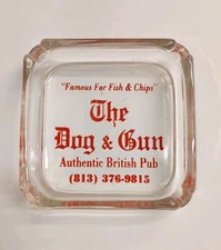 The Dog & Gun Authentic British Pub Glass Ashtray Famous For Their Fish & Chips