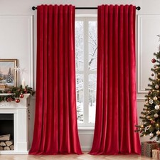 Christmas Velvet Curtains 84 Inch Length 52"W x 84"L Pack of 2 Back Tab/Red
