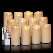 Flameless Candles 3"D X 6"H Set of 12 Outdoor Indoor Ivory Pillars Battery Op...