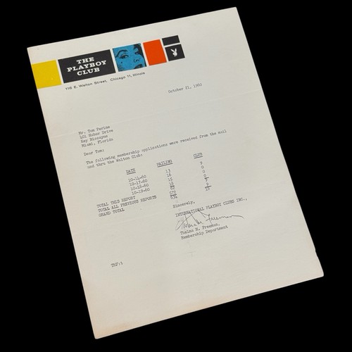 Early October 1960 Playboy Club Miami Thomas Perine Membership Ledger Document