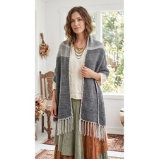 New Shawl Gray Hand Knitted Scarf Wrap Boho Fringe Hippie Indie Artsy Cottage